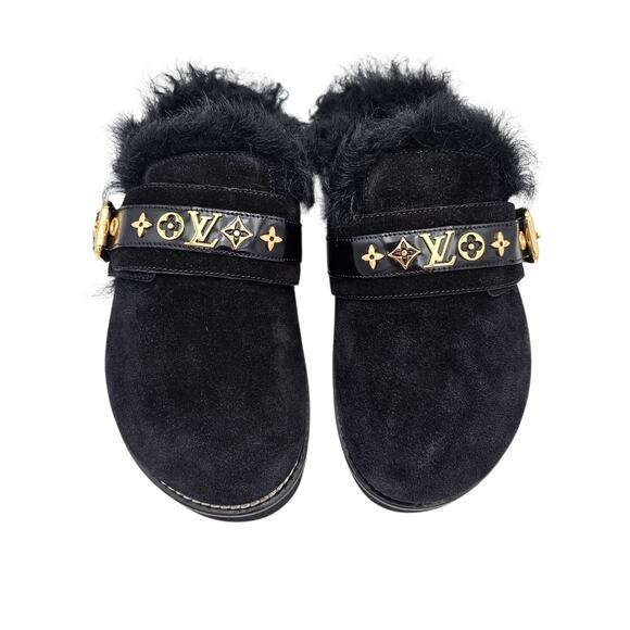Louis Vuitton Winterbreak Black Suede Fur Lined Slip On Clog Mule Size 36 US 6 - Picture 4 of 10